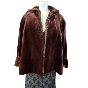 Vintage 70s Faux Mink Fur Teddy Coat Plush Womens M Dark Brown Streatwear Indie